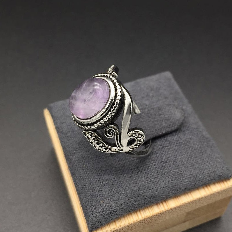 HuiSept Vintage 925 Silver Ring Amethyst Gemstone Flower Shaped Fashion Jewellery Rings for Female Wedding Party Gift Wholesale