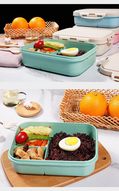 Wheat Straw Lunch Box Microwavable Tableware Students Adult Multi Grids Lunch Boxes Insulation Keep Fresh Leakproof Storage Box