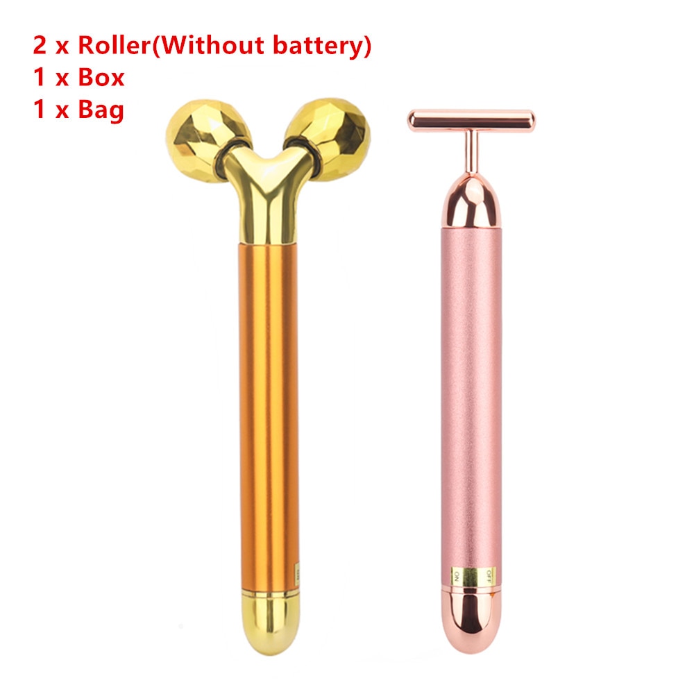 Energy Beauty Bar 24k Golden Vibrating Facial Roller Massager Face Lifting Anti-wrinkle Skin Care Gemstone Roller Ball Set Box