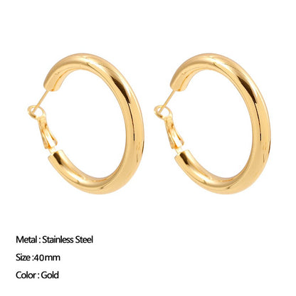 Classic Stainless Steel Ear Buckle for Women Trendy Gold Color Small Large Circle Hoop Earrings Punk Hip Hop Jewelry Accessories