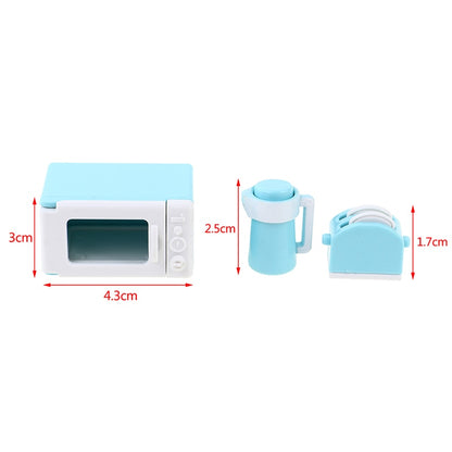 3Pcs/Set 1:12 Dollhouse Mini Microwave Oven Bread Maker Kettle Kit Kitchen Cookware Accessories Toys