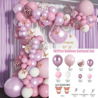 Pink Balloon Garland Arch Kit Butterfly Stickers Hot Pink Gold Latex Balloons for Birthday Wedding Party Baby Shower Decorations