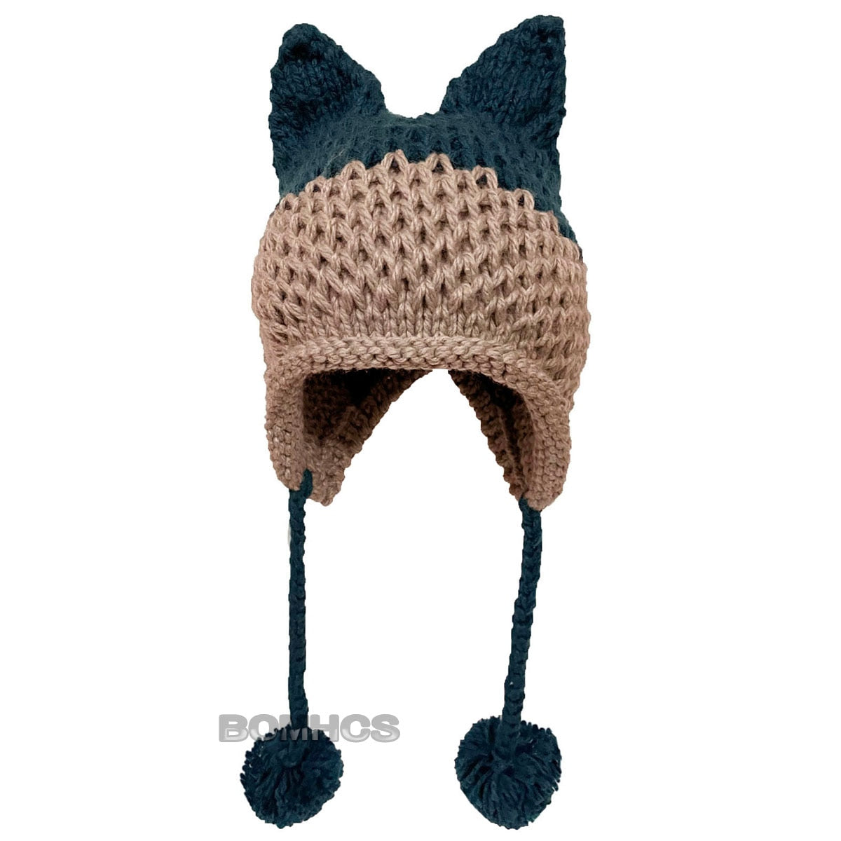 BomHCS Cute Fox Ears Beanie Winter Warm 100% Handmade Knit Hat