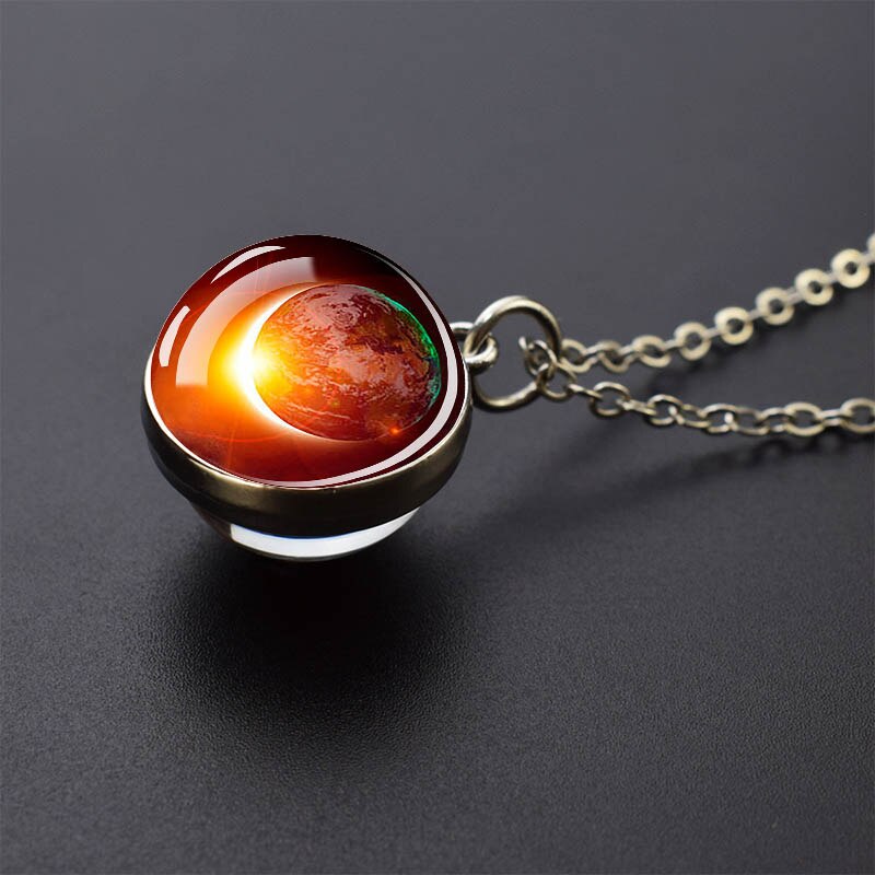 Solar System Planet Necklace Moon Earth Jupiter Neptune Mars Venus Mercury Glass Ball Pendant Necklace Fashion Christmas Gift