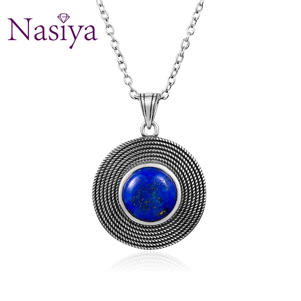 Naisya Vintage Silver Necklace Lapis Lazuli Natural Stone for Women Daily Wear Gift