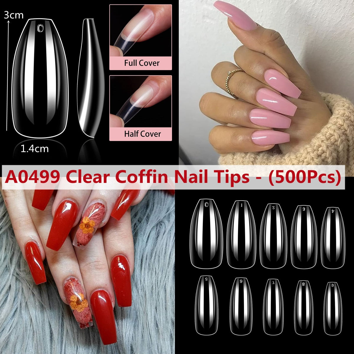 Makartt 500pcs Coffin Nails Long Ballerina False Nails Tips Clear Full Cover Ballet Acrylic Natural Fake Nails Press On Nail