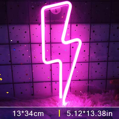 LED Home Neon Lightning Shaped Sign Neon Fulmination Light USB Decorative Light Wall Decor for Kids Baby Room Wedding Party