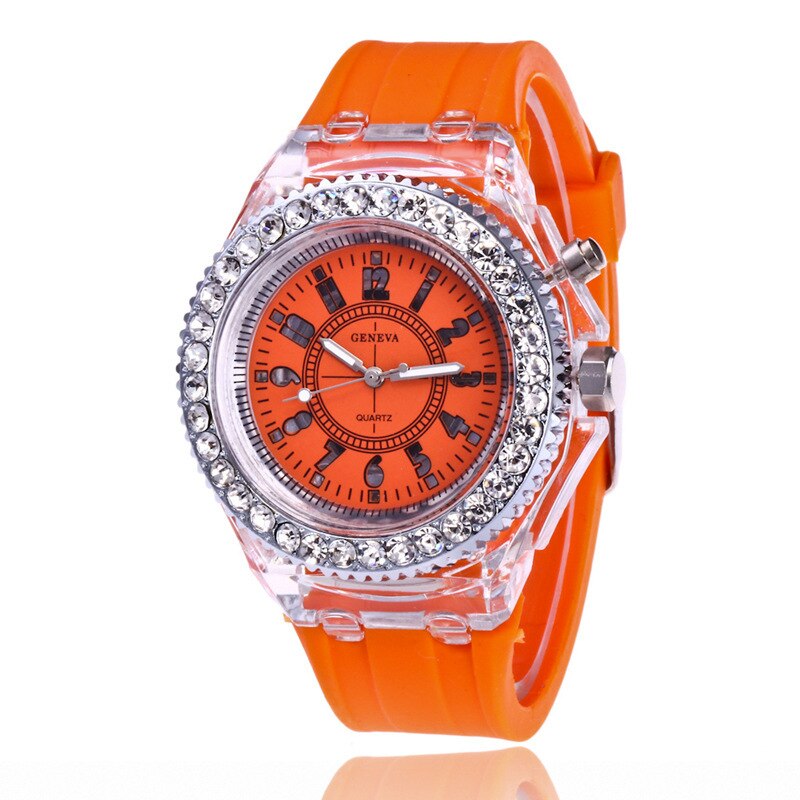 Women Flash Luminous Personalized Rhinestone Led Watch Trends Students Lovers Jellies Woman Men&#39;s Watches Light Wrist Watch