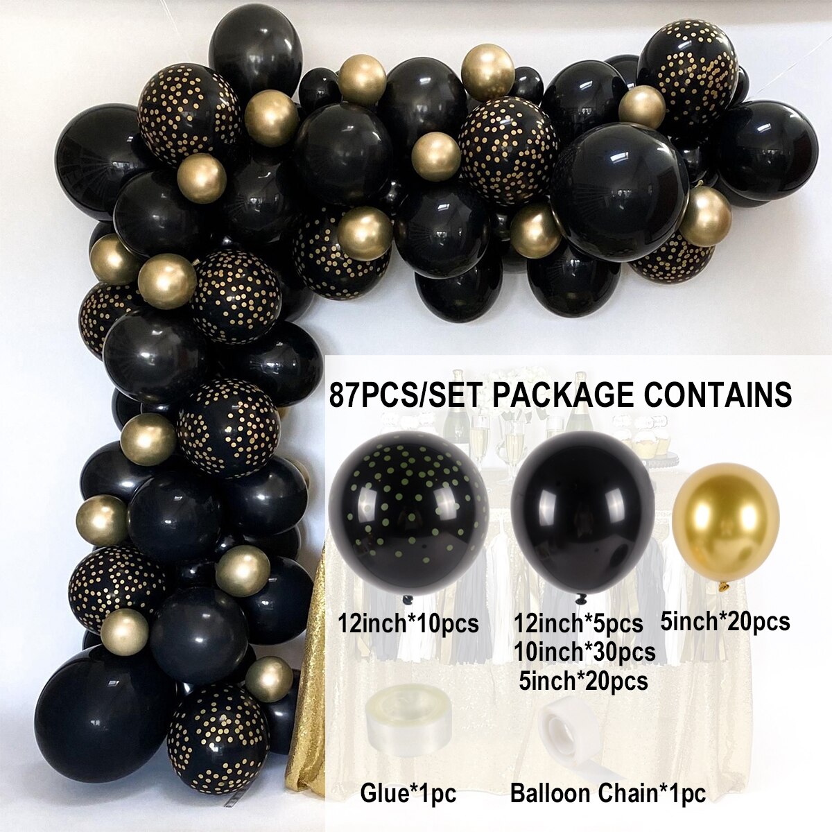 Black Gold Balloon Garland Arch Kit Confetti Latex Balloon Happy 30 40 50 Year Old Birthday Party Decoration 30th Anniversary