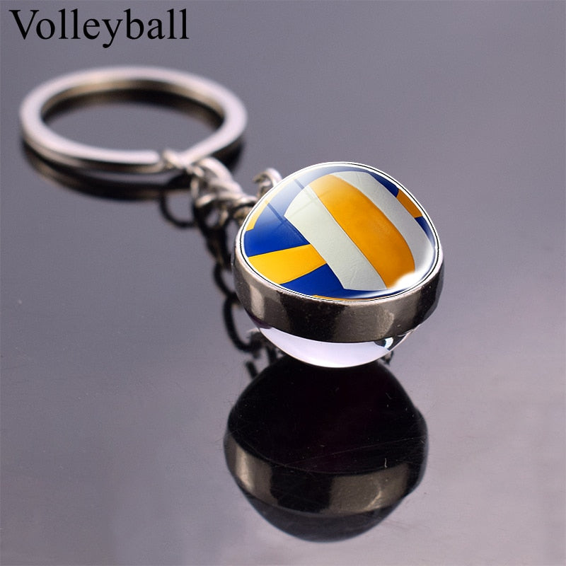 Glass Ball Keychain Tennis Keychain Football Baseball Volleyball Soccer Basketball Key Chains Ball Keyring Fashion Jewelry