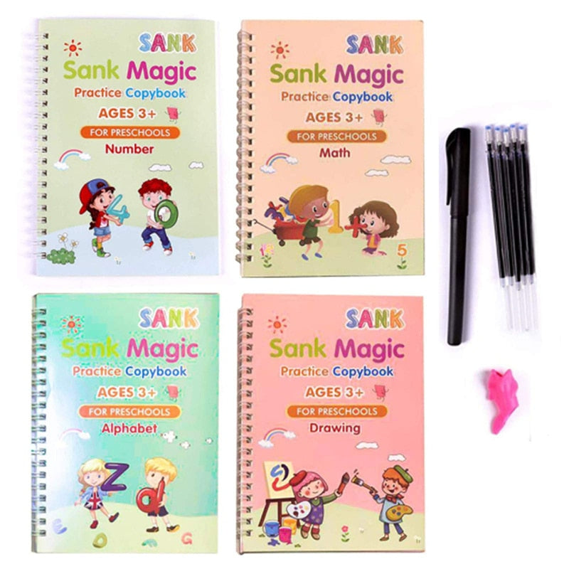 4Books Pen Magic Copy Book Free Wiping Children&#39;s Kids Writing Sticker Practice English Copybook For Calligraphy Montessori Gift