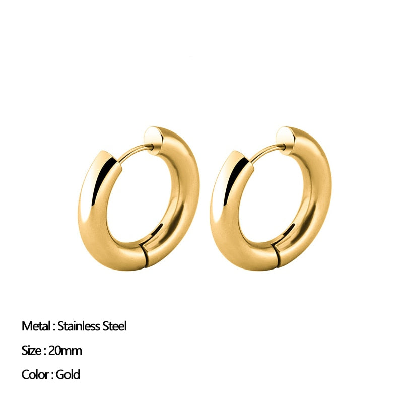 Classic Stainless Steel Ear Buckle for Women Trendy Gold Color Small Large Circle Hoop Earrings Punk Hip Hop Jewelry Accessories