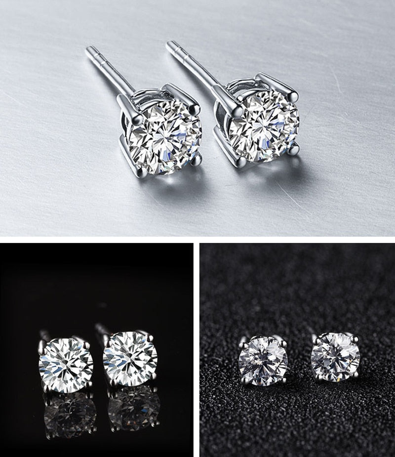 With Credentials Allergy Free 100% Real 925 Silver Needle Earrings Round 6mm/8mm Clear Cubic Zircon Stud Earrings Gift for Women