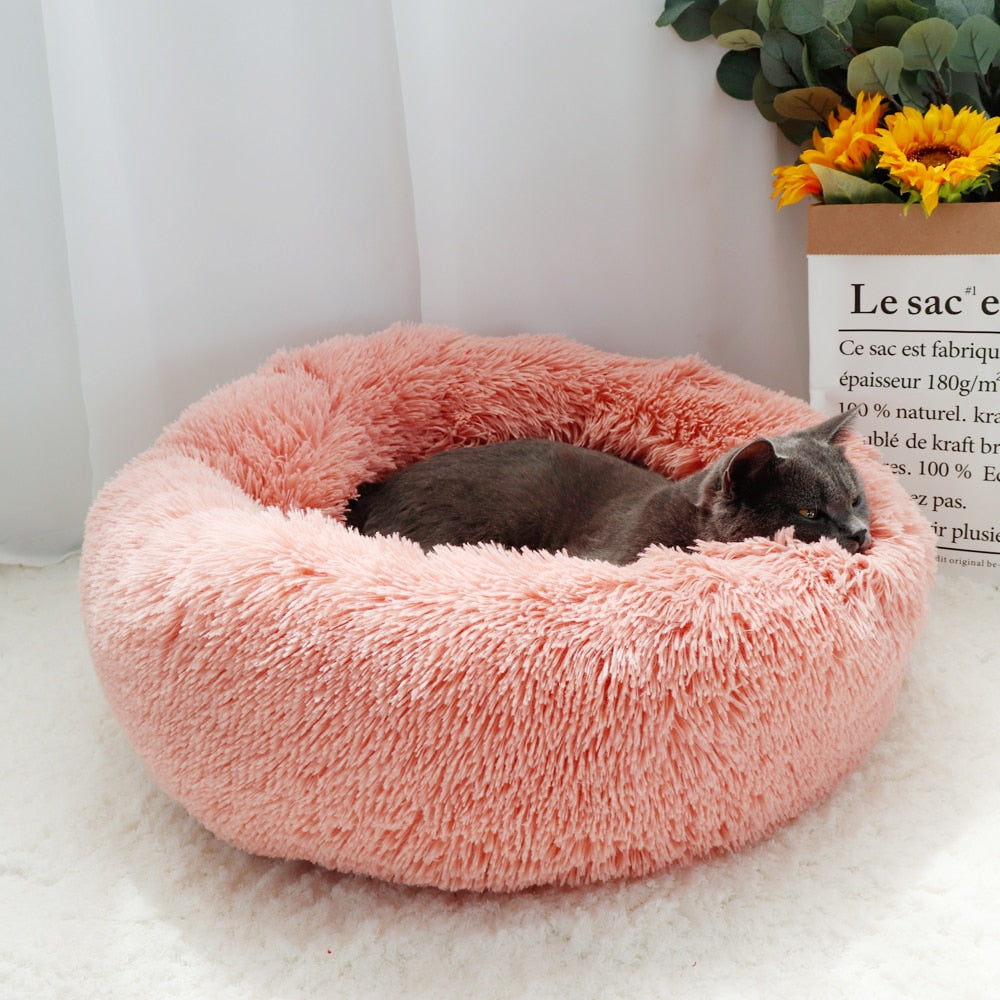 Long Plush Cat Bed House Soft Round Cat Bed Winter Pet Dog Cushion Mats For Small Dogs Cats Nest Warm Puppy Kennel 50/60/70cm