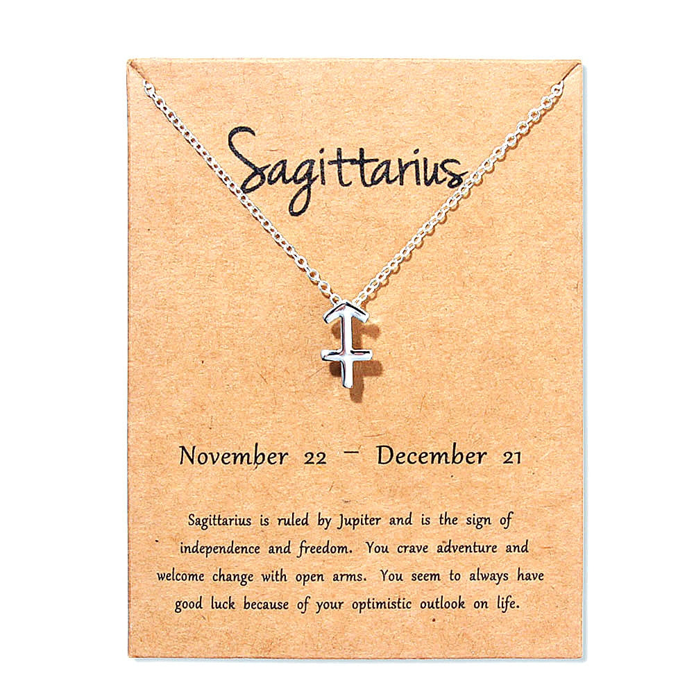 12 Zodiac Sign Necklaces With Cardboard Constellations Pendant Gold Color Chains Choker For Women Birthday Fashion Jewelry