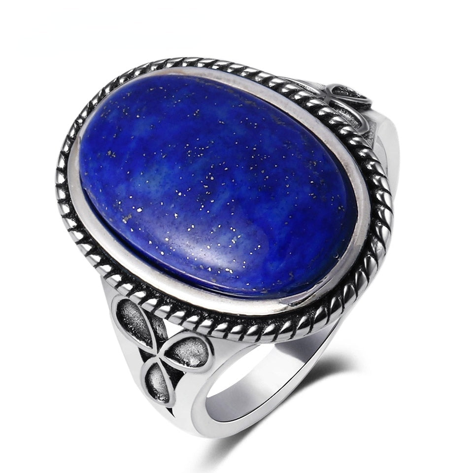 Oval Large Natural Lapis Various Gemstone Rings Silver Jewelry For Women Gift Engagement Rings Dropping