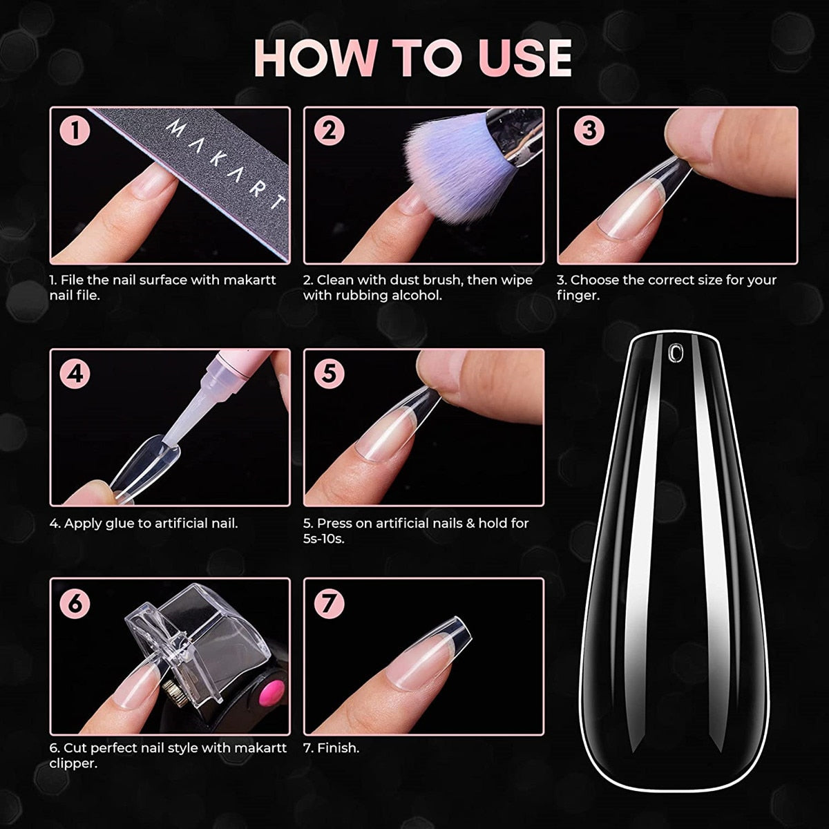 Makartt 500pcs Coffin Nails Long Ballerina False Nails Tips Clear Full Cover Ballet Acrylic Natural Fake Nails Press On Nail