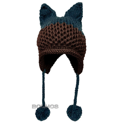 BomHCS Cute Fox Ears Beanie Winter Warm 100% Handmade Knit Hat