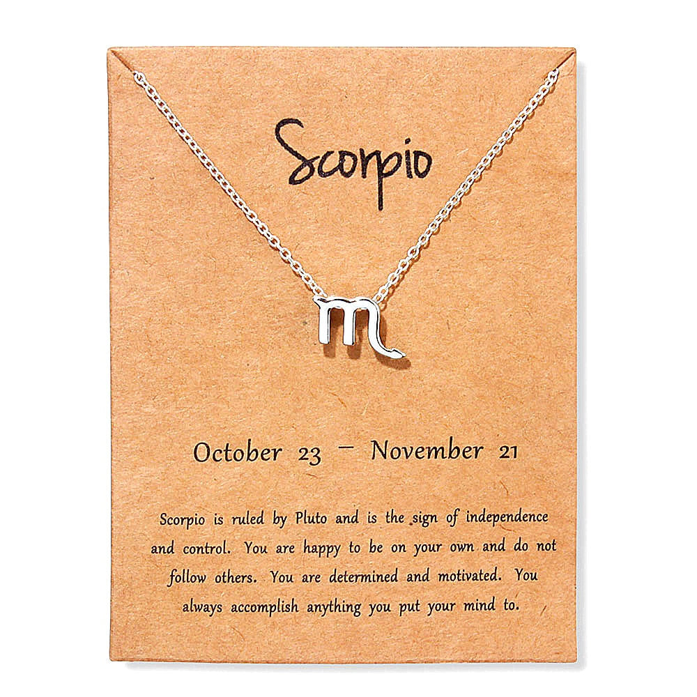 12 Zodiac Sign Necklaces With Cardboard Constellations Pendant Gold Color Chains Choker For Women Birthday Fashion Jewelry