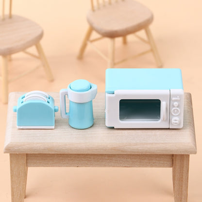 3Pcs/Set 1:12 Dollhouse Mini Microwave Oven Bread Maker Kettle Kit Kitchen Cookware Accessories Toys