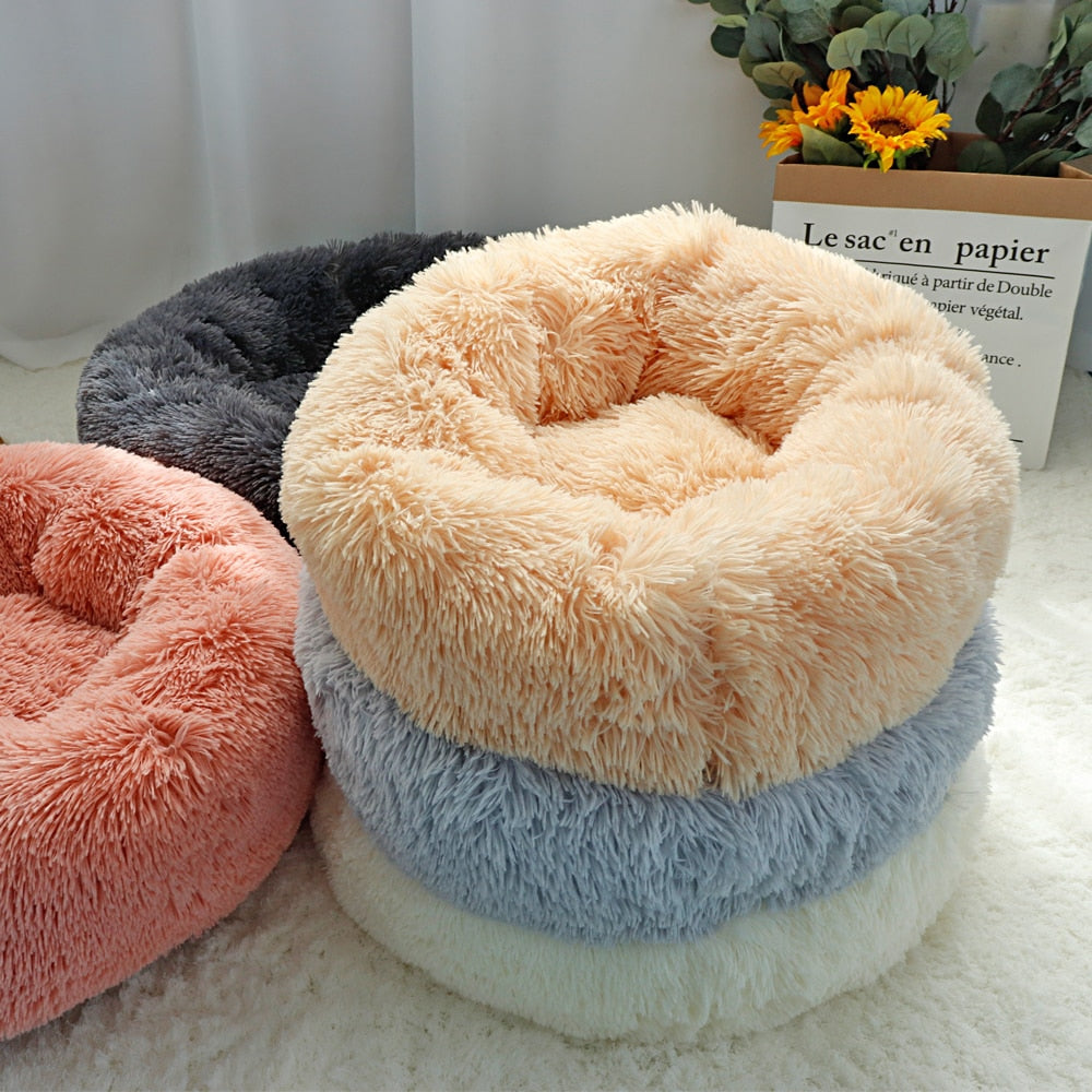 Long Plush Cat Bed House Soft Round Cat Bed Winter Pet Dog Cushion Mats For Small Dogs Cats Nest Warm Puppy Kennel 50/60/70cm