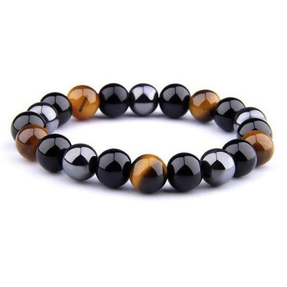 Natural Stone Bracelet Tiger Eye Triple Protection Hematite and Black Obsidian Bracelet Couples Bracelets Weight Loss Jewelry