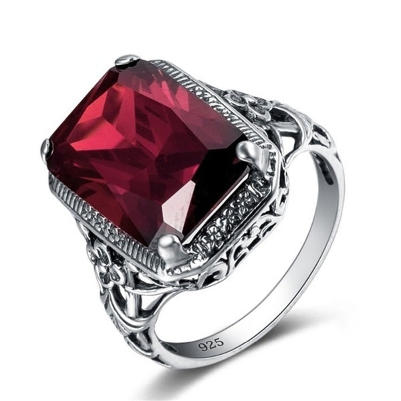 Vintage Ruby Engagement Ring Gemstone Silver Ring Jewelry for Women Wedding Party Gift Wedding Rings