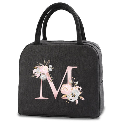 Insulated Lunch Box Men Women Travel Portable Camping Picnic Bag Pink Flower Letter Print Cold Food Cooler Thermal Bag Handbag