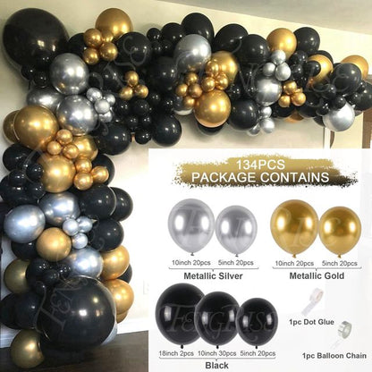 Black Gold Balloon Garland Arch Kit Confetti Latex Balloon Happy 30 40 50 Year Old Birthday Party Decoration 30th Anniversary