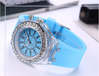 Women Flash Luminous Personalized Rhinestone Led Watch Trends Students Lovers Jellies Woman Men&#39;s Watches Light Wrist Watch