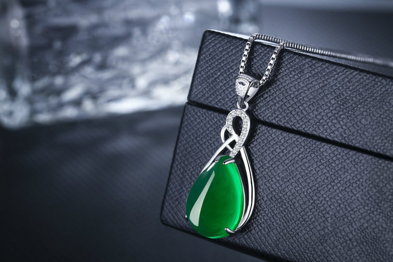 Natural Green Chalcedony Pendant Tibetan Silver  Necklace Agate Jade Peridot Bizuteria for Women  Pendant Jewelry