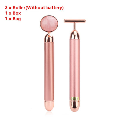 Energy Beauty Bar 24k Golden Vibrating Facial Roller Massager Face Lifting Anti-wrinkle Skin Care Gemstone Roller Ball Set Box