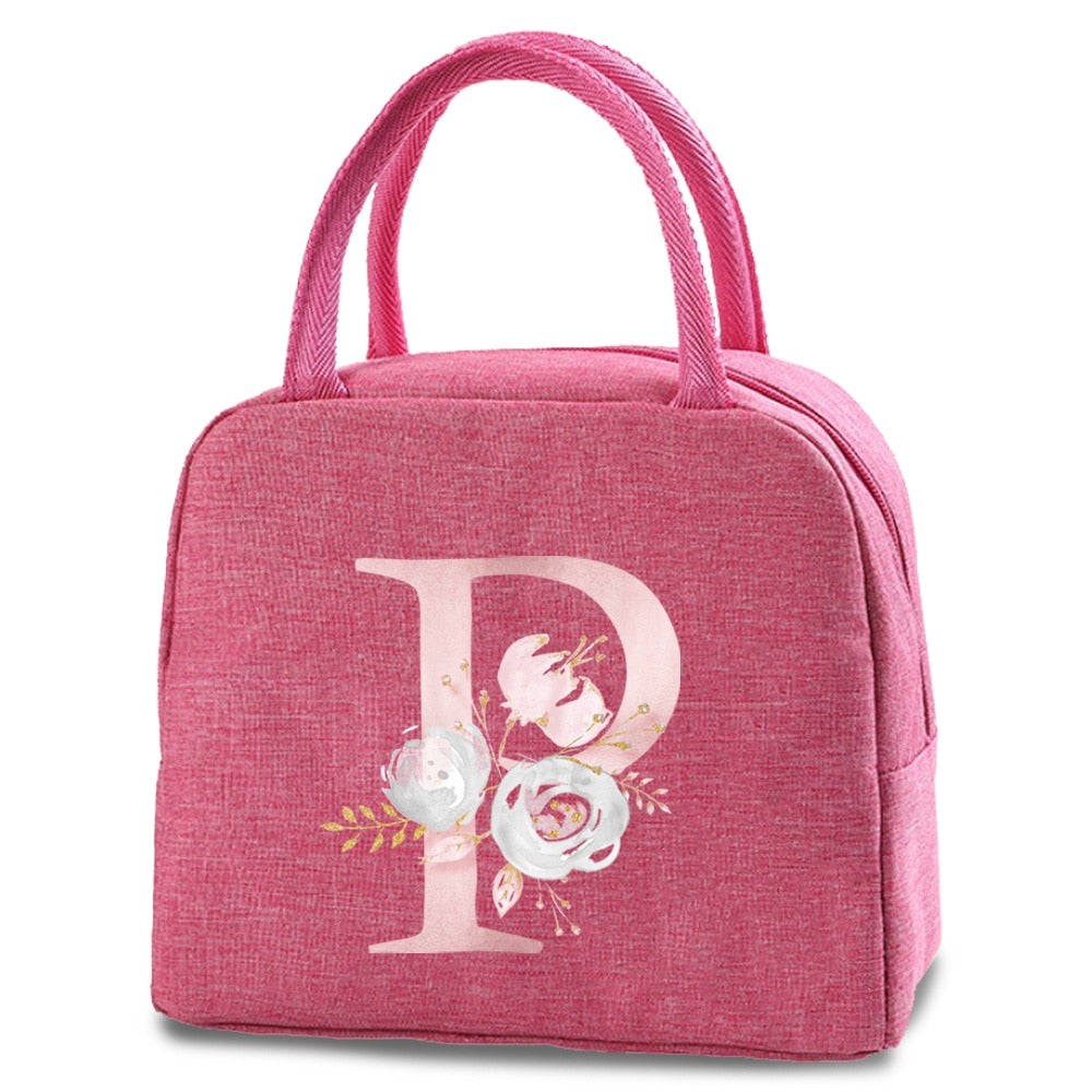 Canvas Lunch Box Bag New Pink Flower Cooler Picnic Bag Fashion Lunch Bag School Food Insulated Dinner Bag Camping Travel Handbag