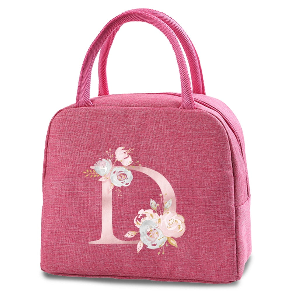 Canvas Lunch Box Bag New Pink Flower Cooler Picnic Bag Fashion Lunch Bag School Food Insulated Dinner Bag Camping Travel Handbag