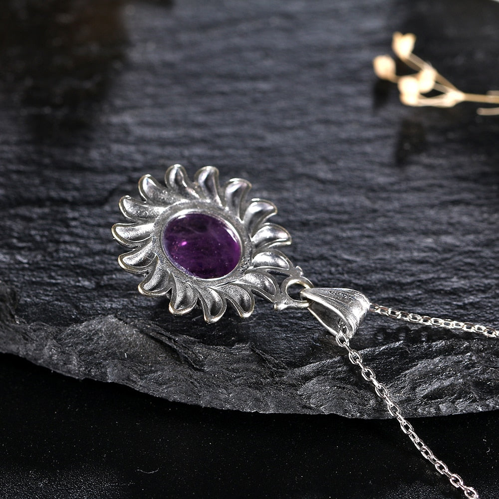 Nasiya Natural Amethyst Necklace Sterling S925 Silver Vintage Type Natural Gemstone Chorm Necklace for Women Gift