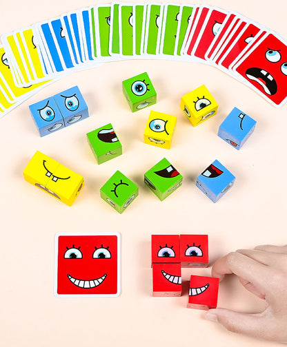 Cube Face Changing Building Blocks Board Game Wood Puzzle Montessori Expression Wooden Blocks Blocos For Children Kids Toys Gift