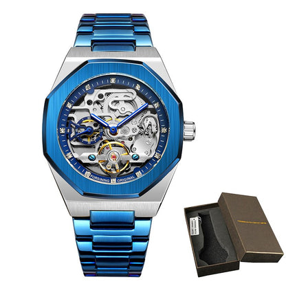 Forsining Fashion Silver Mens Watches Top Brand Luxury Automatic Mechanical Stainless Steel Fashion Business Skeleton Wristwatch