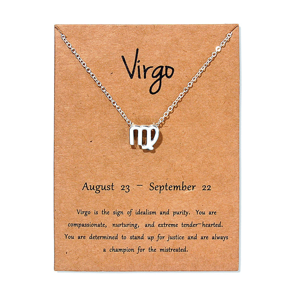 12 Zodiac Sign Necklaces With Cardboard Constellations Pendant Gold Color Chains Choker For Women Birthday Fashion Jewelry