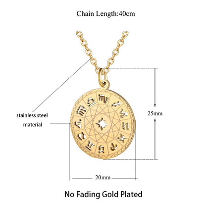 Stainless Steel Star Zodiac Sign 12 Constellation Compass Pendant Choker Necklace for Women Men Kids Birthday Gifts