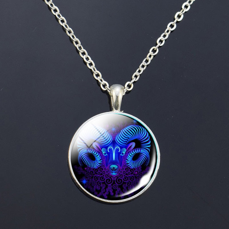 12 Zodiac Signs Glass Dome Constellations Pendant Necklace Fashion Jewelry Women Virgo Cancer Cancer Aries Gemini Birthday Gift