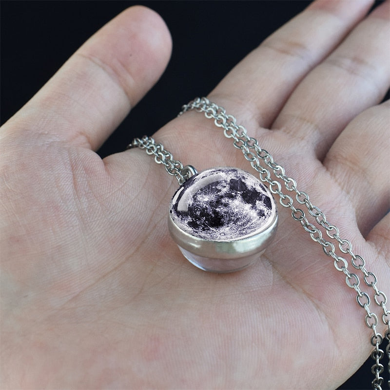 Solar System Planet Necklace Moon Earth Jupiter Neptune Mars Venus Mercury Glass Ball Pendant Necklace Fashion Christmas Gift