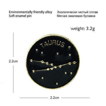 Creative 12 Constellation Badge Star Zodiac Sign Horoscope Leo Libra Virgo Enamel Brooch Personality Lapel Backpack Pins Jewelry