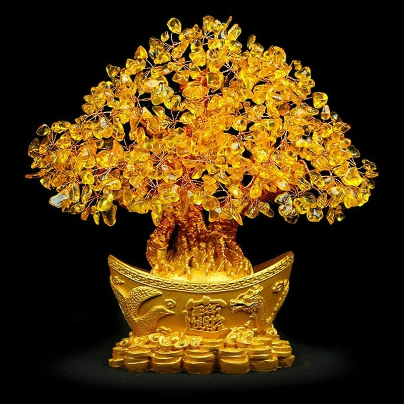 Feng Shui Yellow Lucky Wealth Trees Lemon Quartz Crystal Yuanbao Money Fortune Tree Wealth Luck Feng Shui Ornaments