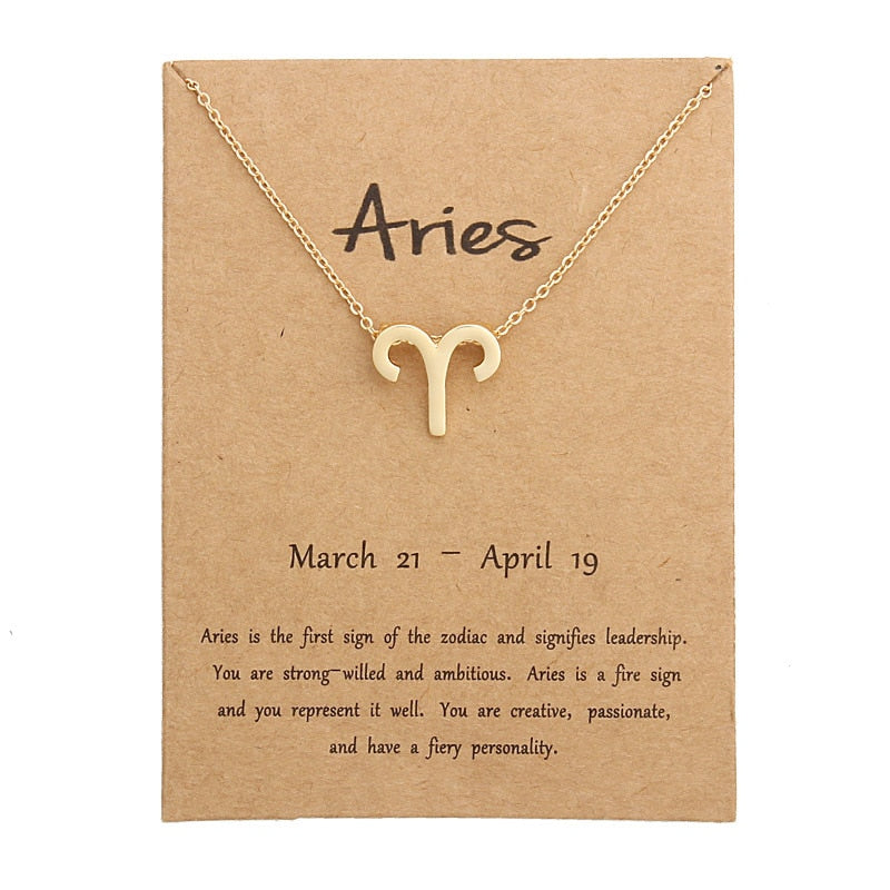 12 Zodiac Sign Necklaces With Cardboard Constellations Pendant Gold Color Chains Choker For Women Birthday Fashion Jewelry