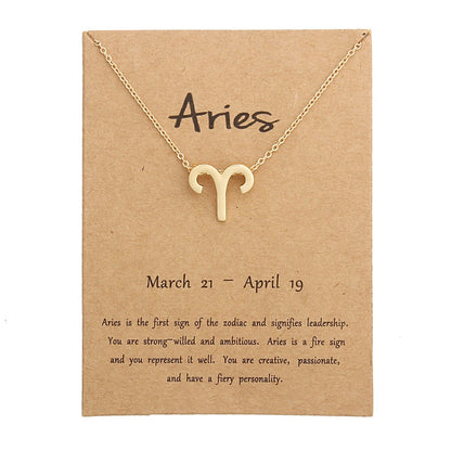 12 Zodiac Sign Necklaces With Cardboard Constellations Pendant Gold Color Chains Choker For Women Birthday Fashion Jewelry