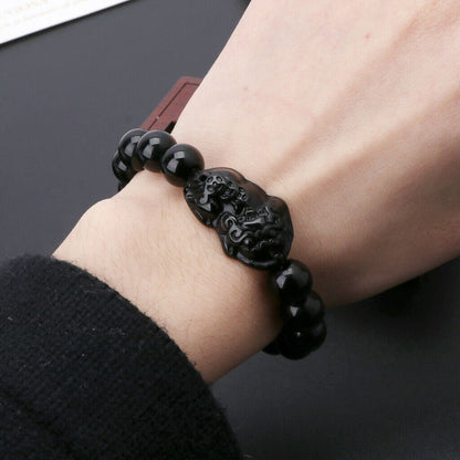 2Pcs Good Luck Bracelet Bangle Feng Shui Black Obsidian Wealth Pi Xiu Bracelet Attract Wealth Bracelet Wristband pulseras