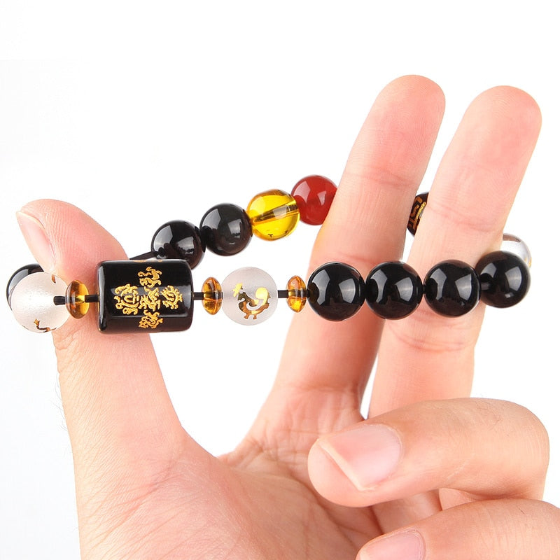 Obsidian Feng Shui Bracelet Five Elements Lucky Fortune Inviting Gifts Women Men Bead Bracelets Fashion Jewelry Box Decoration