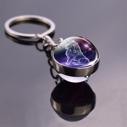 Glowing 12 Constellation Keychain Luminous Glass Ball Pendant Zodiac Key Rings Jewelry Birthday Gift Scorpio Leo Libra Keyrings