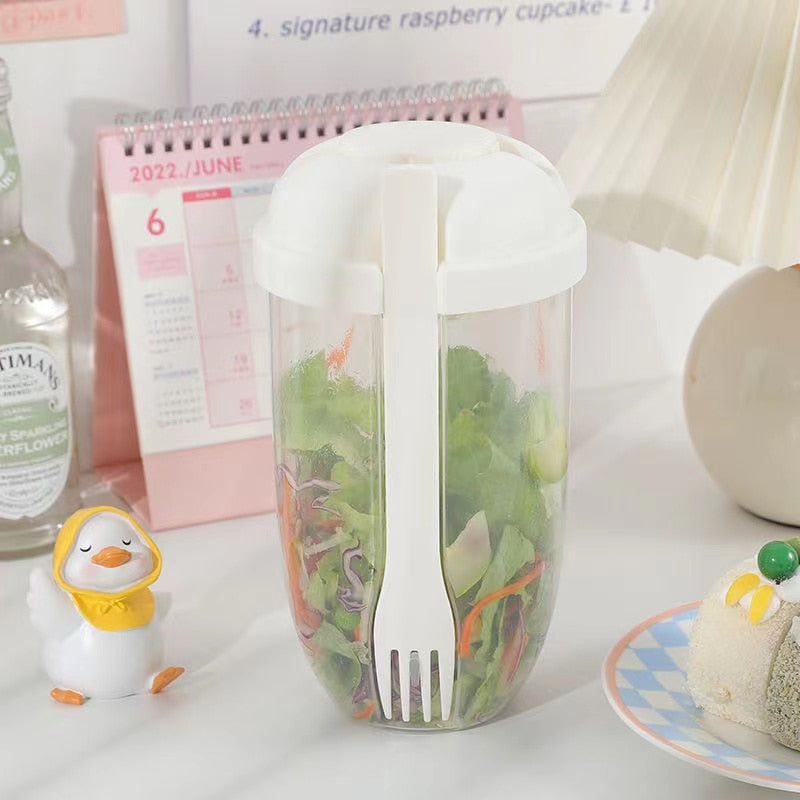 Breakfast Salad Cup Cereal Nut Yogurt Salad Cup Bottle Container with Fork Sauce Cup Lid Bento Tuppers Food Taper Bowl Lunch Box