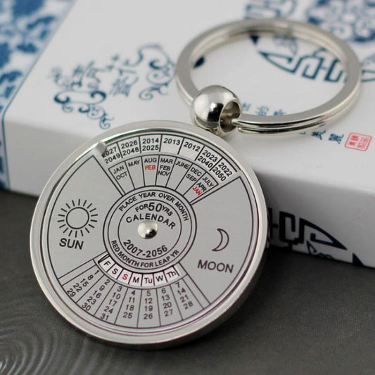 Fashion 50 Years Super Perpetual Calendar Keychain Silver Color Jewelry Astrology Party Key Chains Holder Car Bag Keyring Gifts